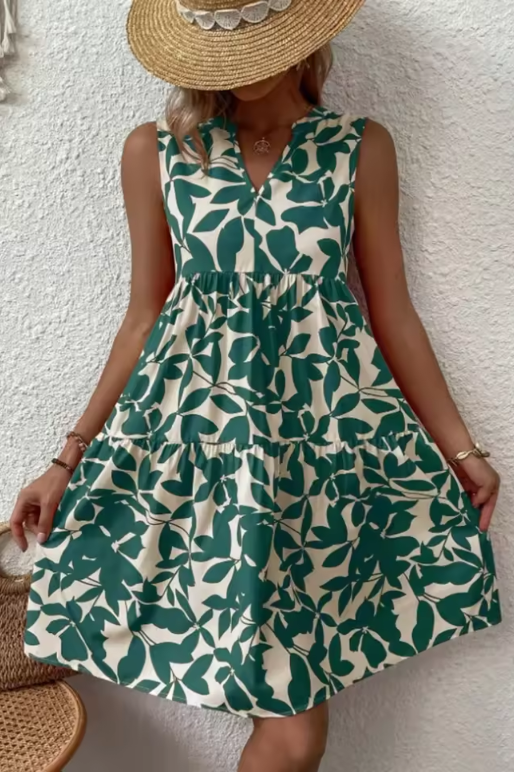Amelia | Women Sleeveless V Neck Beach Boho Midi Dress