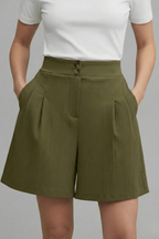 Winnie | Women High Waist Button Front Pleated Tailored Bermuda Shorts