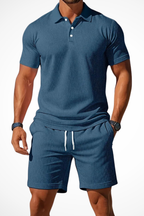 Lex | Men Textured Polo and Shorts Summer Set