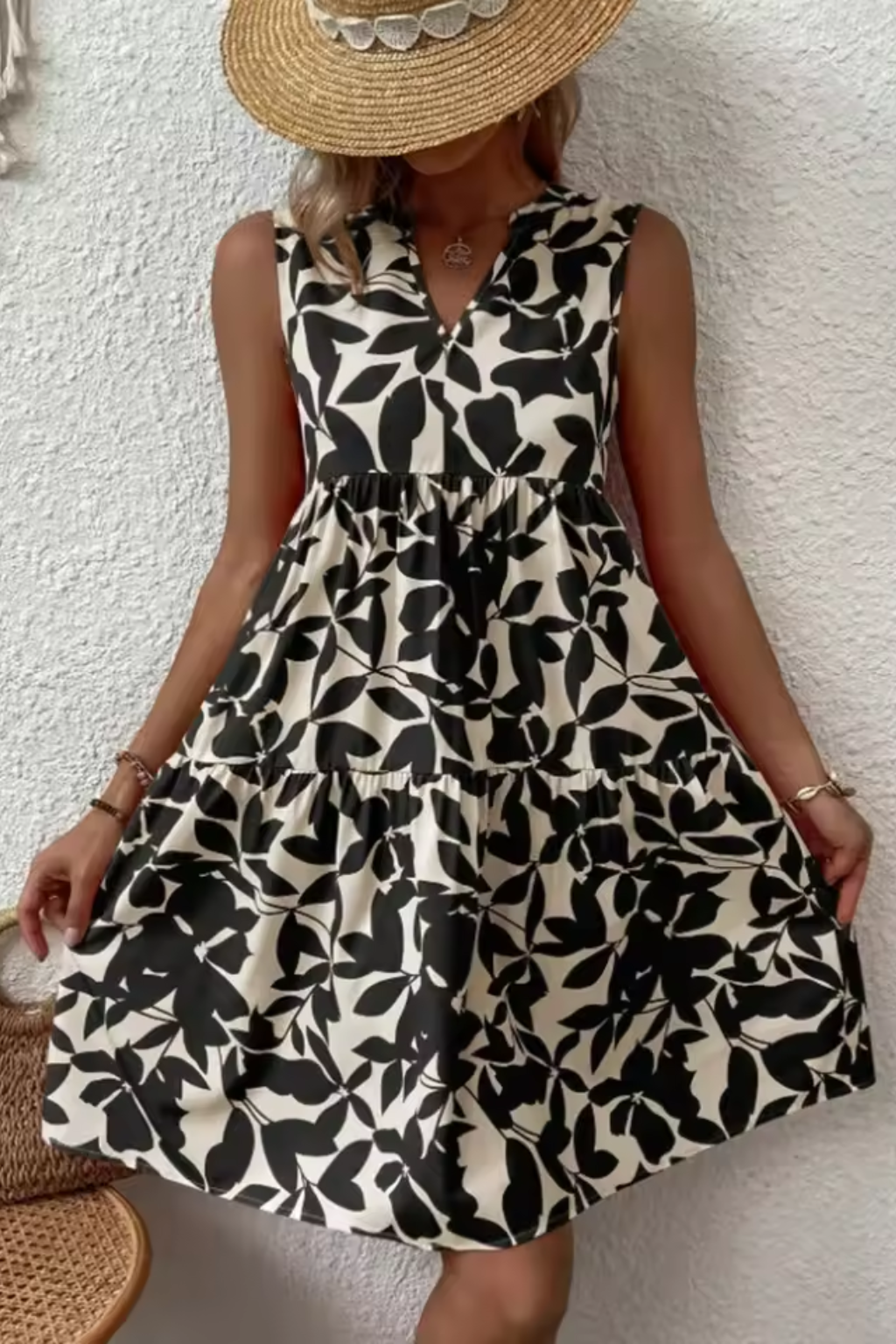 Amelia | Women Sleeveless V Neck Beach Boho Midi Dress