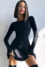 Romy | Women Long Sleeve Ribbed Bodycon Scallop Hem Mini Dress