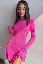 Romy | Women Long Sleeve Ribbed Bodycon Scallop Hem Mini Dress