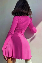 Romy | Women Long Sleeve Ribbed Bodycon Scallop Hem Mini Dress