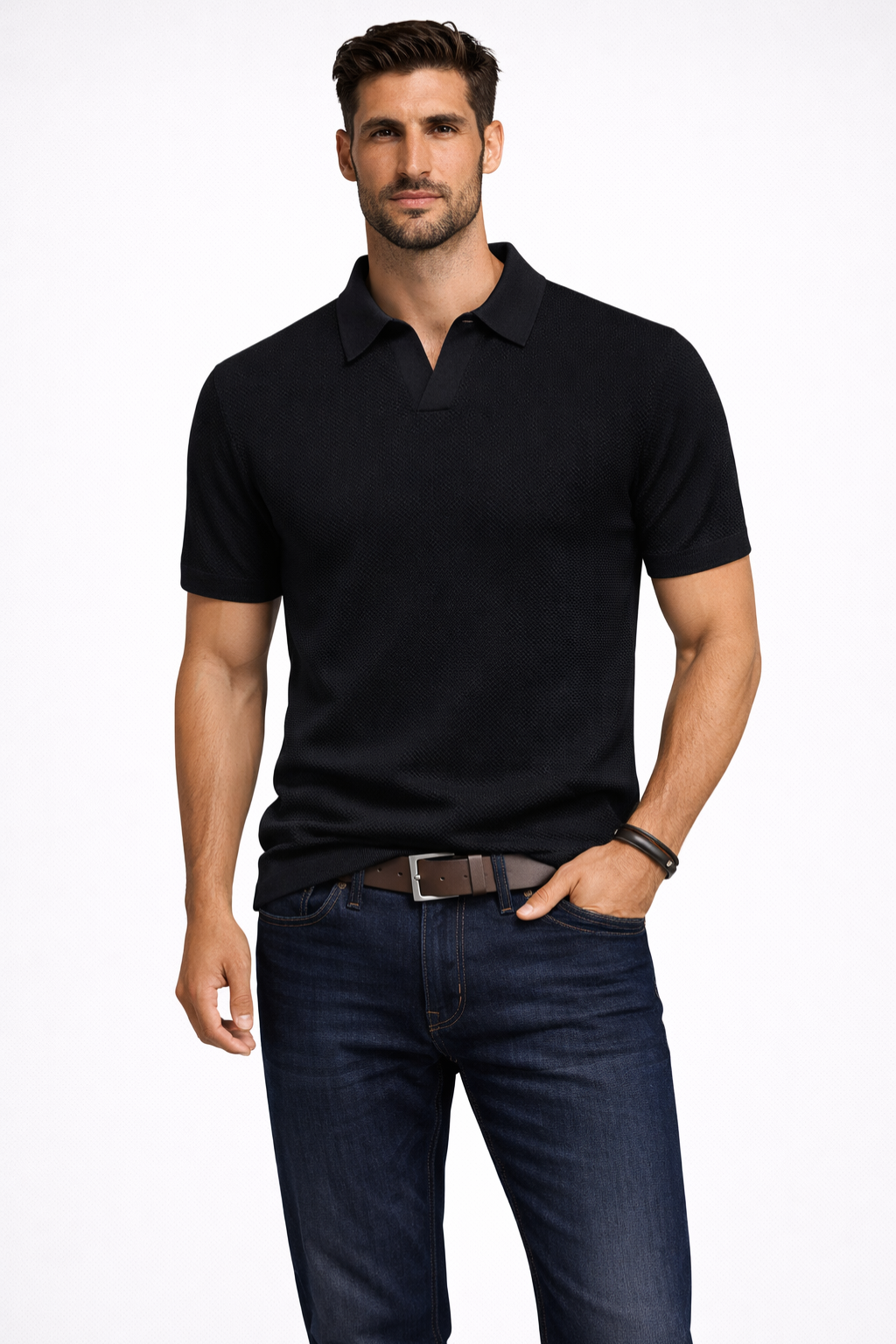 Alden | Men Textured Knit Short Sleeve Polo Shirt