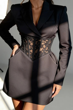 Clover | Women V Neck Long Sleeve Lace Corset Waist Blazer Mini Dress