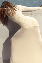 Auryn | Women Long Sleeve Sheer Mesh Layered Bodycon Wedding Guest Maxi Dress