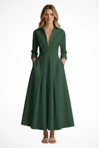 Suzan | Women Collared Button Front Fitted Waist Midi Dress