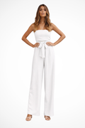 Lyra | Women Strapless Bandeau Crop Top and High Waist Wide Leg Trousers Set