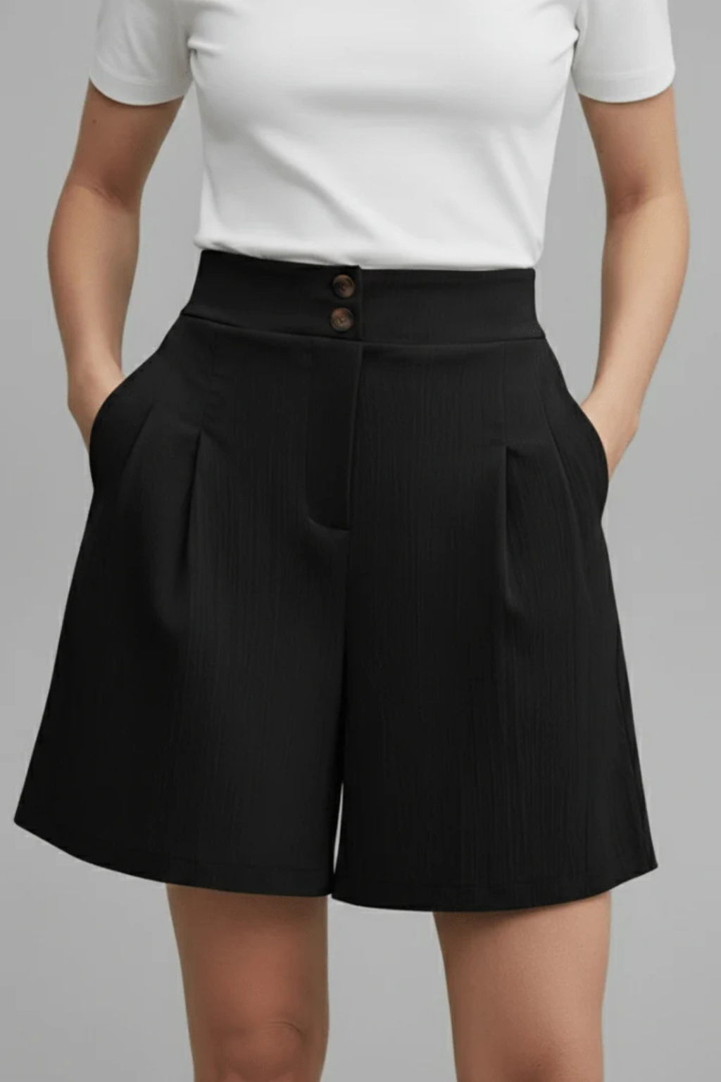 Winnie | Women High Waist Button Front Pleated Tailored Bermuda Shorts