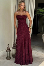 Rose | Women Spaghetti Strap Lace Up Backless Floral Jacquard Formal Maxi Dress