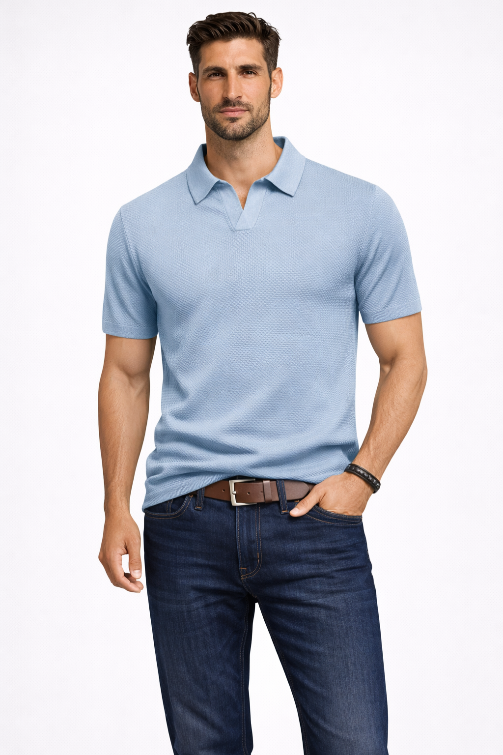 Alden | Men Textured Knit Short Sleeve Polo Shirt