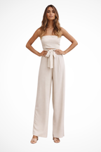 Lyra | Women Strapless Bandeau Crop Top and High Waist Wide Leg Trousers Set