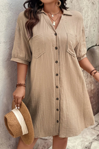 Rosalind | Women’s Short Sleeve Button Up Shirt Midi Dress