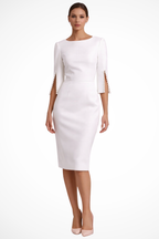 Mariah | Women Round Neck Split Sleeve Bead Detail Wedding Guest Midi Dress