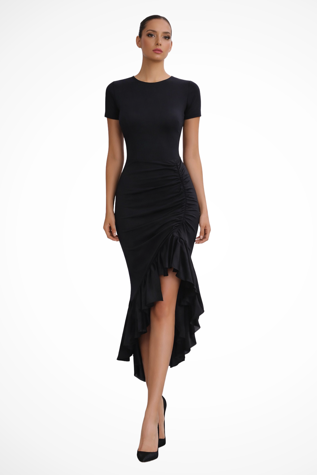 Clarissa | Women Ruched Asymmetric Ruffle Wedding Guest Maxi Dress