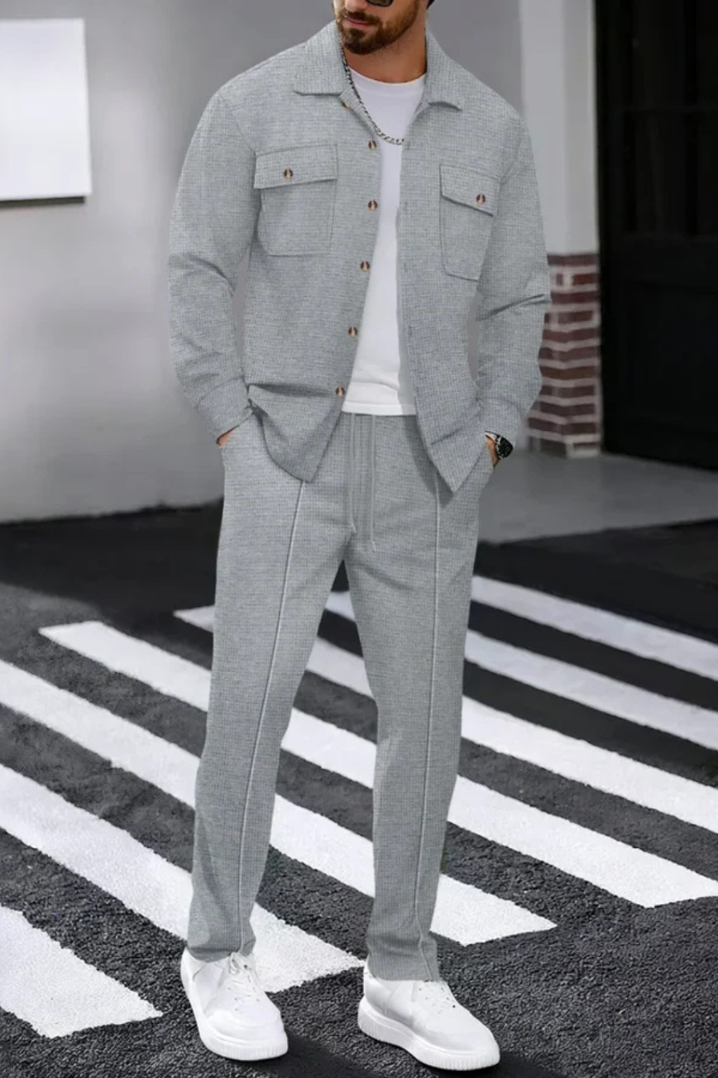 Tanner | Men Long Sleeve Chest Pocket Overshirt and Straight Leg Trousers Set
