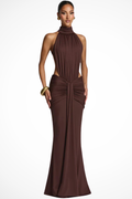 Valentina | Women High Neck Backless Ruched Wedding Guest Maxi Dress