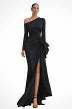 Ophelia | Women One Shoulder Long Sleeve Ruched Wedding Guest Maxi Dress