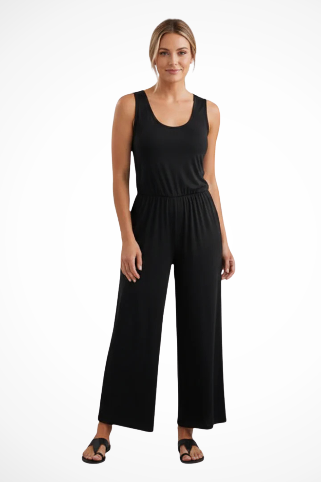 Blythe | Women Sleeveless Round Neck Wide Leg Jumpsuit with Pockets