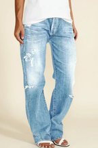 Paige | Women Distressed Mid Rise Straight Leg Jeans