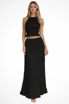 Cora | Women Ruched Halter Top and Maxi Skirt 2 Piece Set