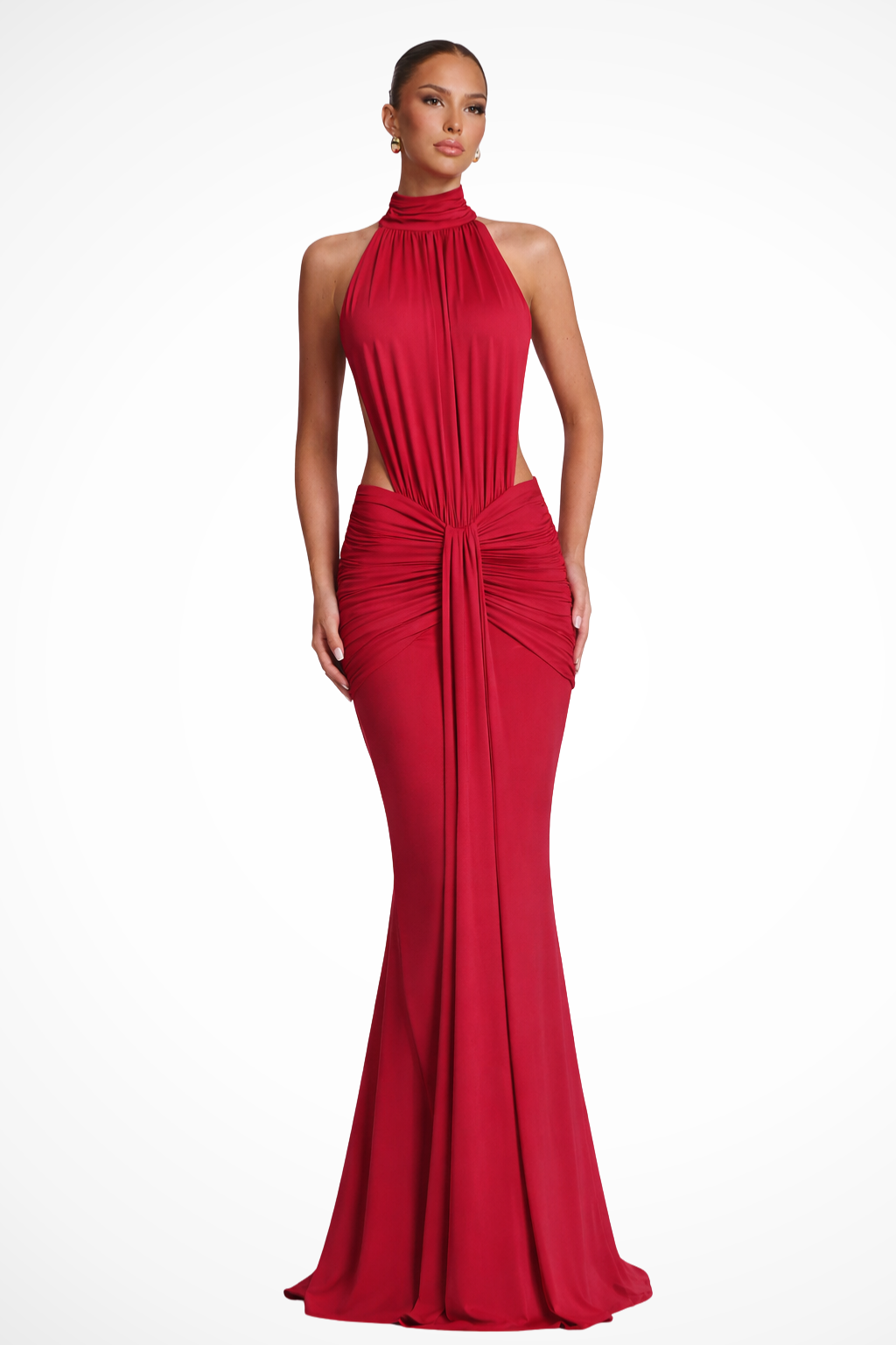 Theodora | Women Halter Neck Backless Ruched Bodycon Weddign Guest Maxi Dress