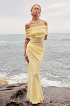 Faith | Women Off Shoulder Ruched Mesh Bodycon Wedding Guest Maxi Dress