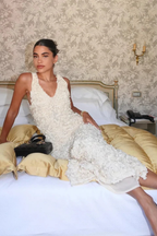 Mariah | Women V Neck Sleeveless 3D Floral Textured Fitted Wedding Guest Dress