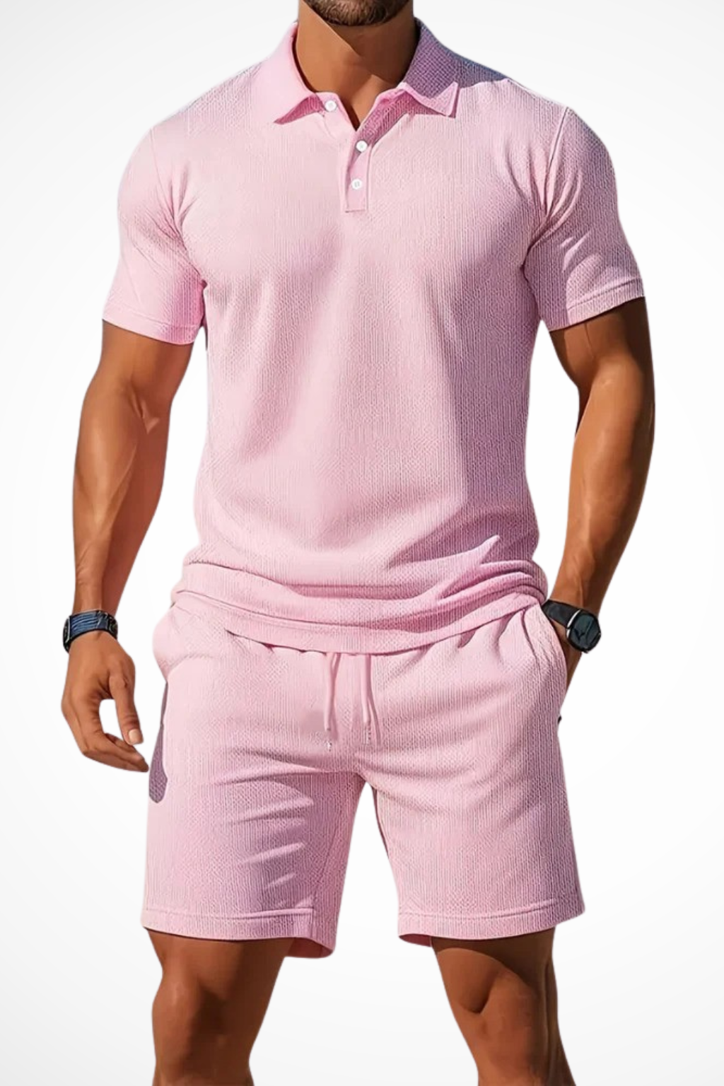 Lex | Men Textured Polo and Shorts Summer Set