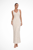 Mariah | Women V Neck Sleeveless 3D Floral Textured Fitted Wedding Guest Dress