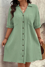 Rosalind | Women’s Short Sleeve Button Up Shirt Midi Dress