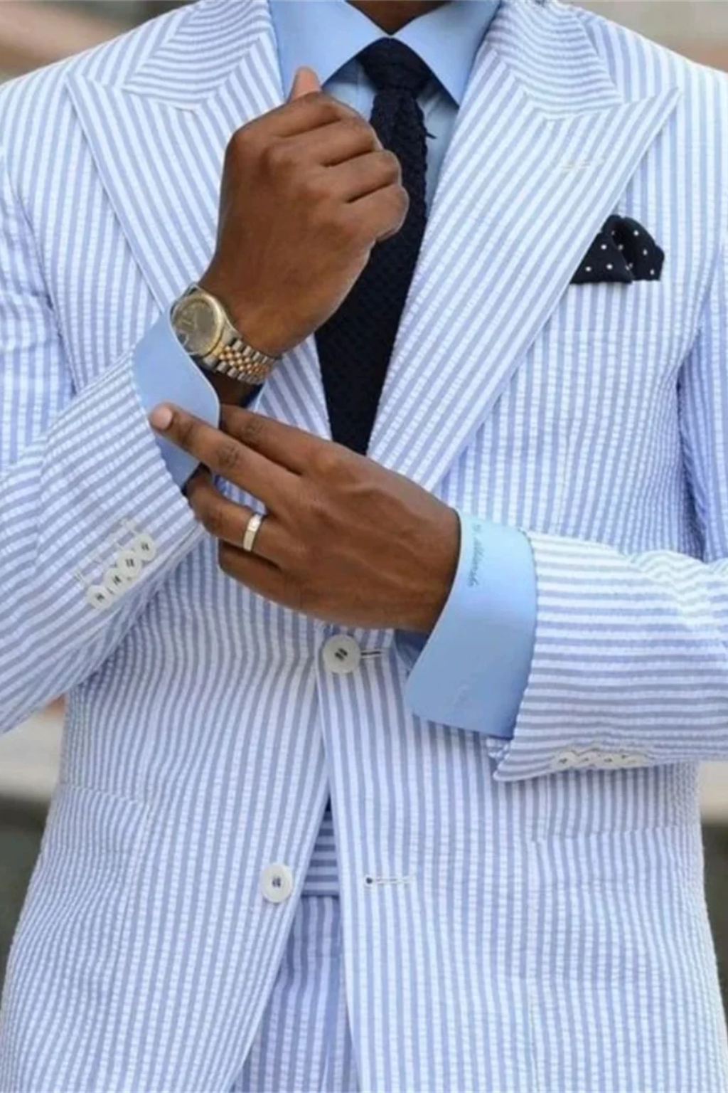Augusto | Men Striped Peaked Lapel Summer Wedding Guest Suit