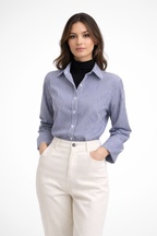 Alvara | Women Striped Button Down Long Sleeve Blouse