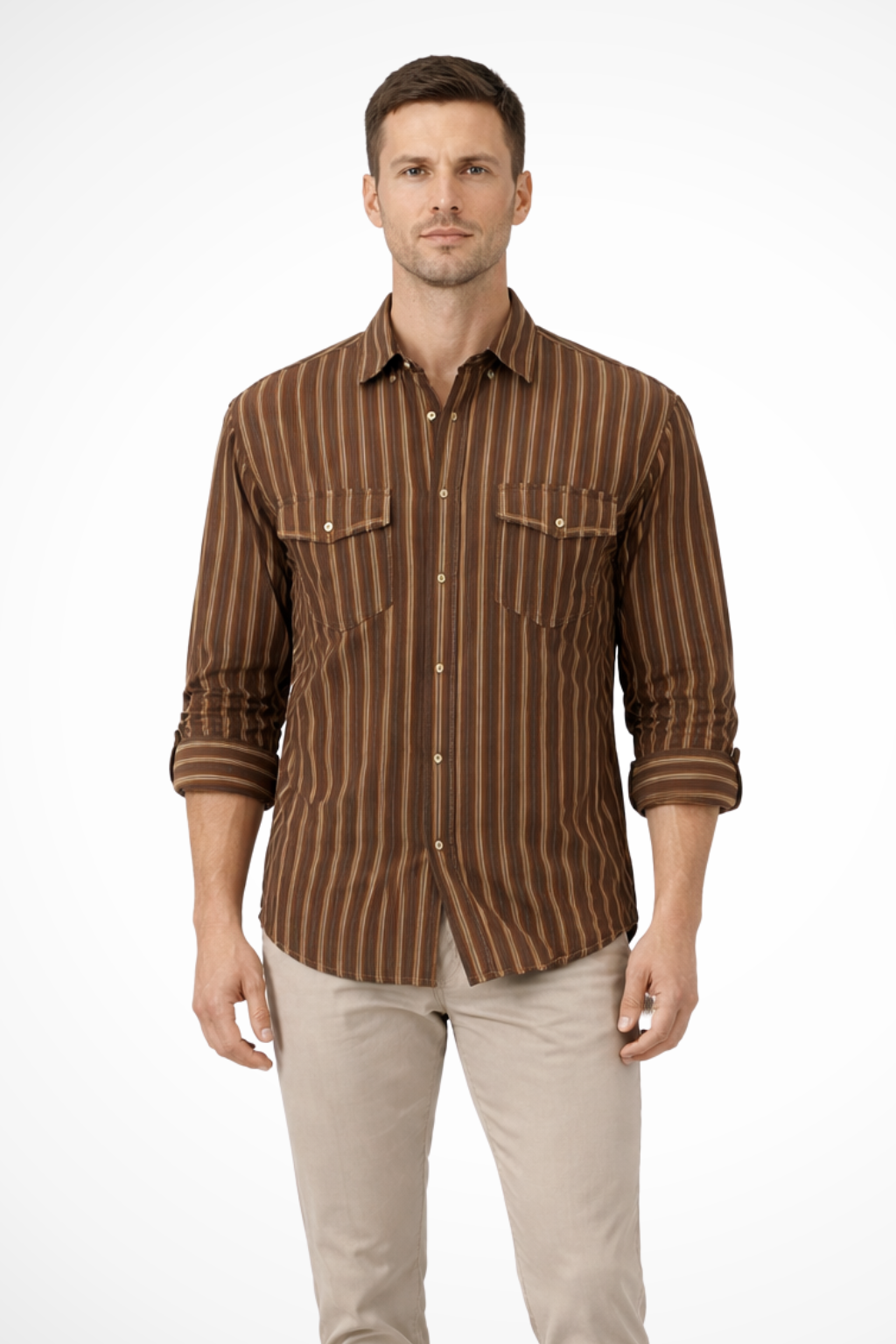 Noah | Men Washed Striped Shirt Loose Fit Long Sleeve Blouse