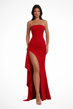 Zafira | Women’s Wedding Guest Strapless Maxi Dress with Side Slit
