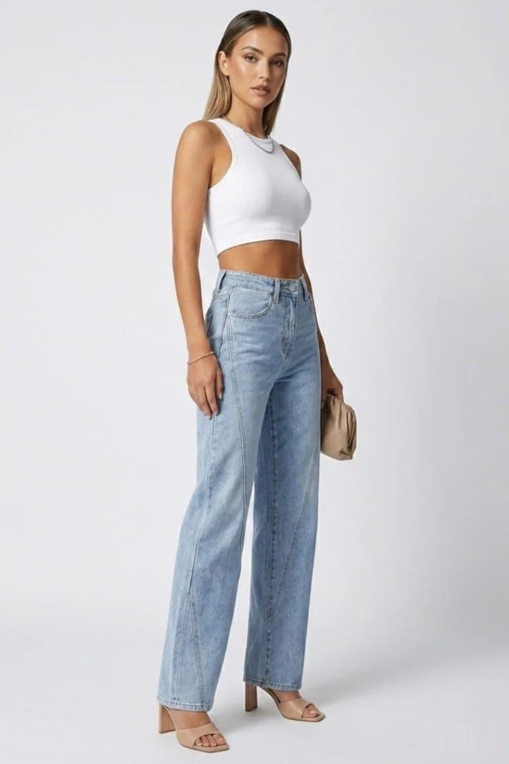 Everly | Women High Waist Wide Leg Denim Jeans with Seam Detail