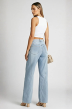 Everly | Women High Waist Wide Leg Denim Jeans with Seam Detail