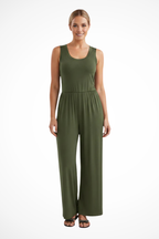 Blythe | Women Sleeveless Round Neck Wide Leg Jumpsuit with Pockets