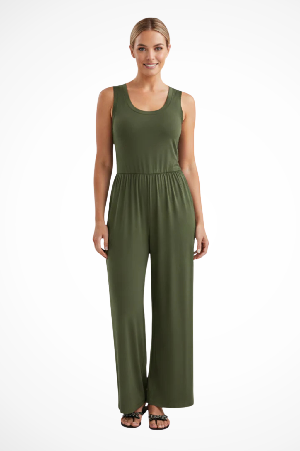 Blythe | Women Sleeveless Round Neck Wide Leg Jumpsuit with Pockets