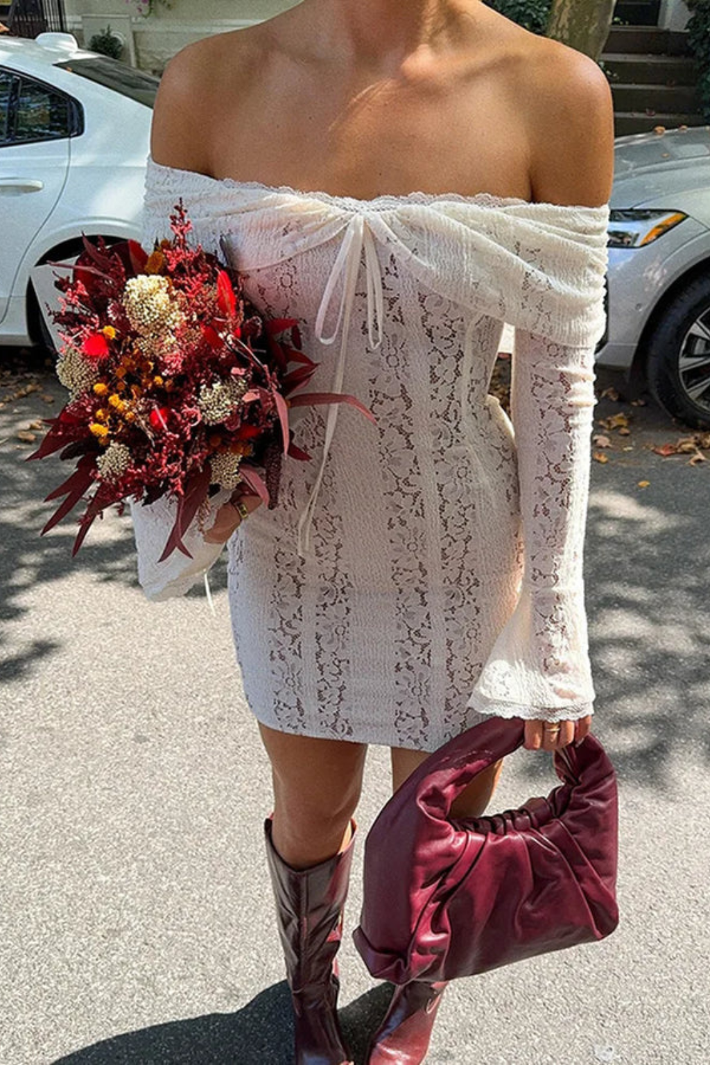 Eli | Women Off Shoulder Lace Long Sleeve Wedding Guest Mini Dress