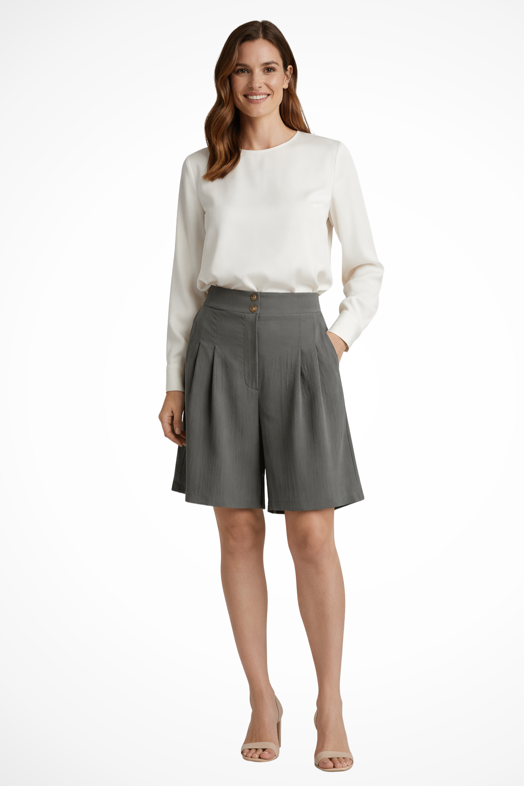 Verity | Women High Waist Pleated Tailored Bermuda Shorts