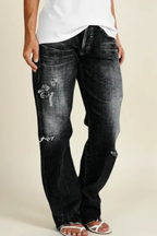 Paige | Women Distressed Mid Rise Straight Leg Jeans