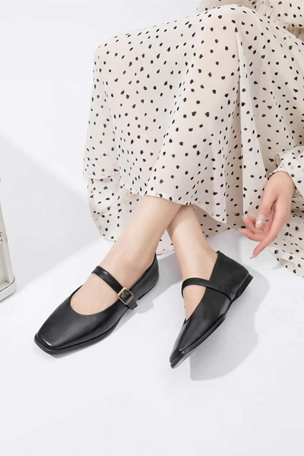 Georgiana | Women Square Toe Buckle Strap Mary Jane Ballet Flats