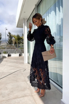 Mathilde | Women Lace Long Sleeve High Neck Wedding Guest Midi Dress