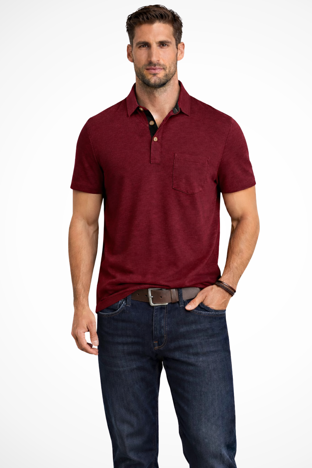Joey | Men Contrast Collar Short Sleeve Polo Shirt with Pocket