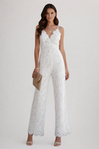 Arabella | Women Lace V Neck Strappy Wide Leg Jumpsuit