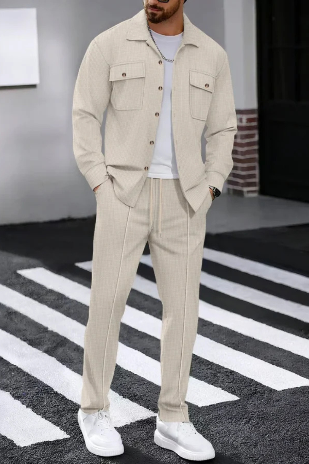 Tanner | Men Long Sleeve Chest Pocket Overshirt and Straight Leg Trousers Set