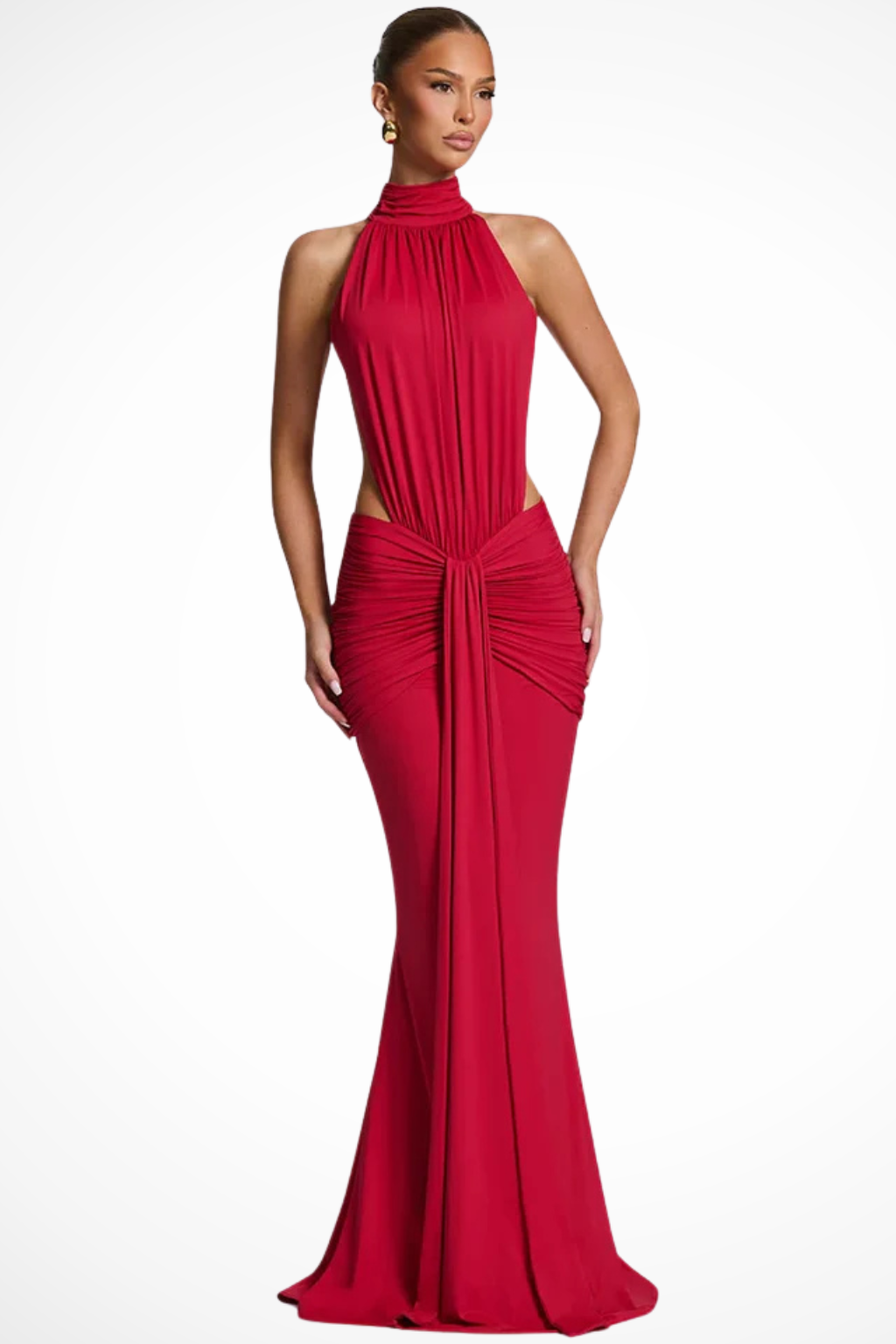Valentina | Women High Neck Backless Ruched Wedding Guest Maxi Dress