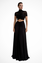 Marienna | Women Short Sleeve Cut Out High Neck Ruched Wedding Guest Maxi Dress