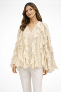 Ravielle | Women Ruffled V Neck Long Sleeve Blouse